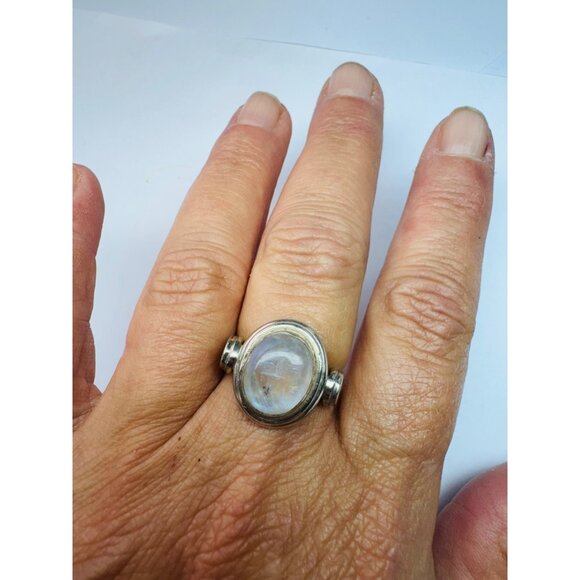 Vintage Estate Sterling Silver 925 Moonstone Ring Size 8.5 NB India 8.5g - Picture 6 of 11